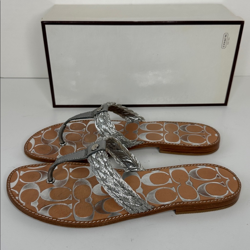 Vintage Coach Robyn Braided Thong Sandal Women's Size 10 Silver Signature C Logo - Picture 7 of 14